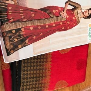 Silk/Katan saree in Red/Black and gold